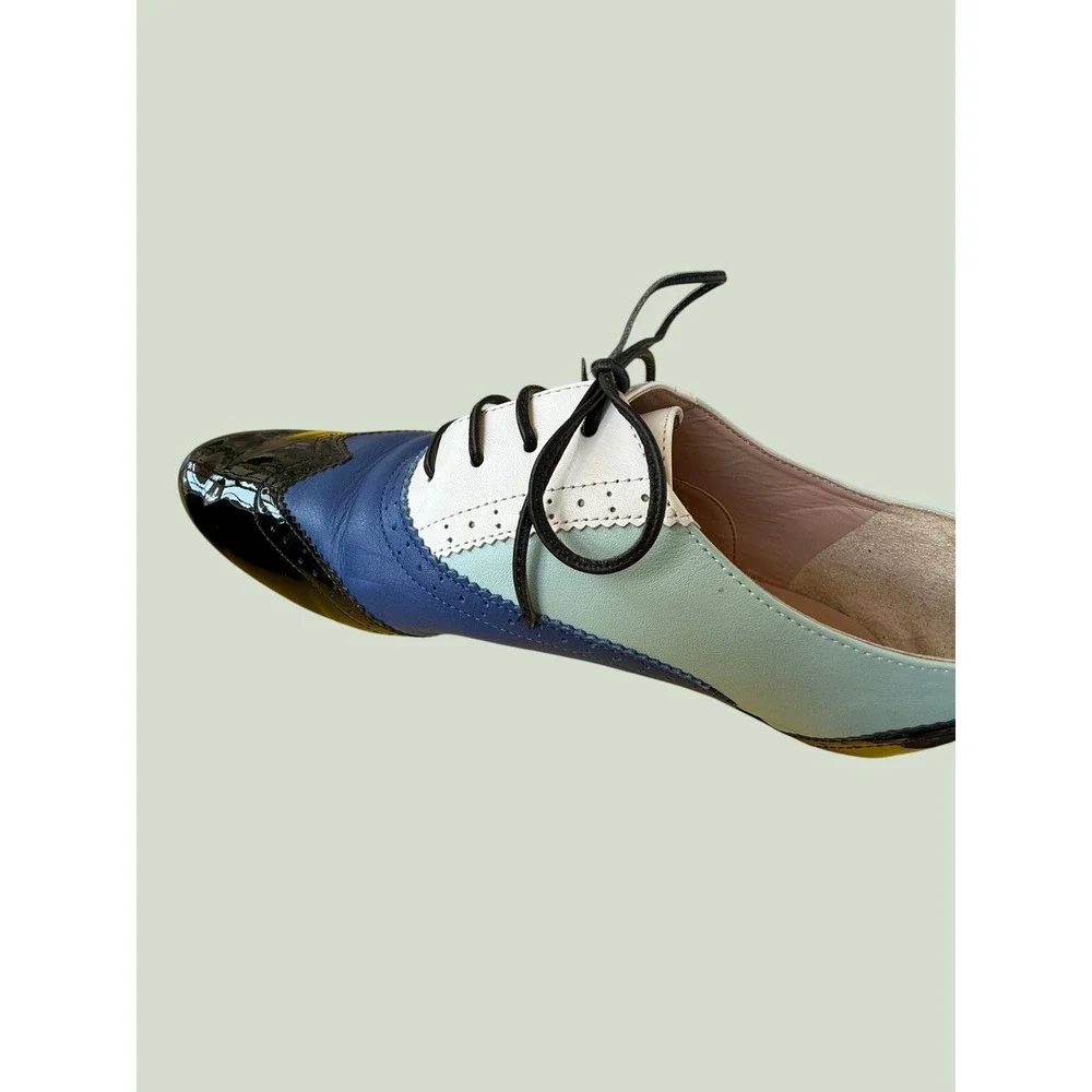 Shoes of Prey Blue Colorblock Leather Wingtip Oxford Brogues 39 UNISEX